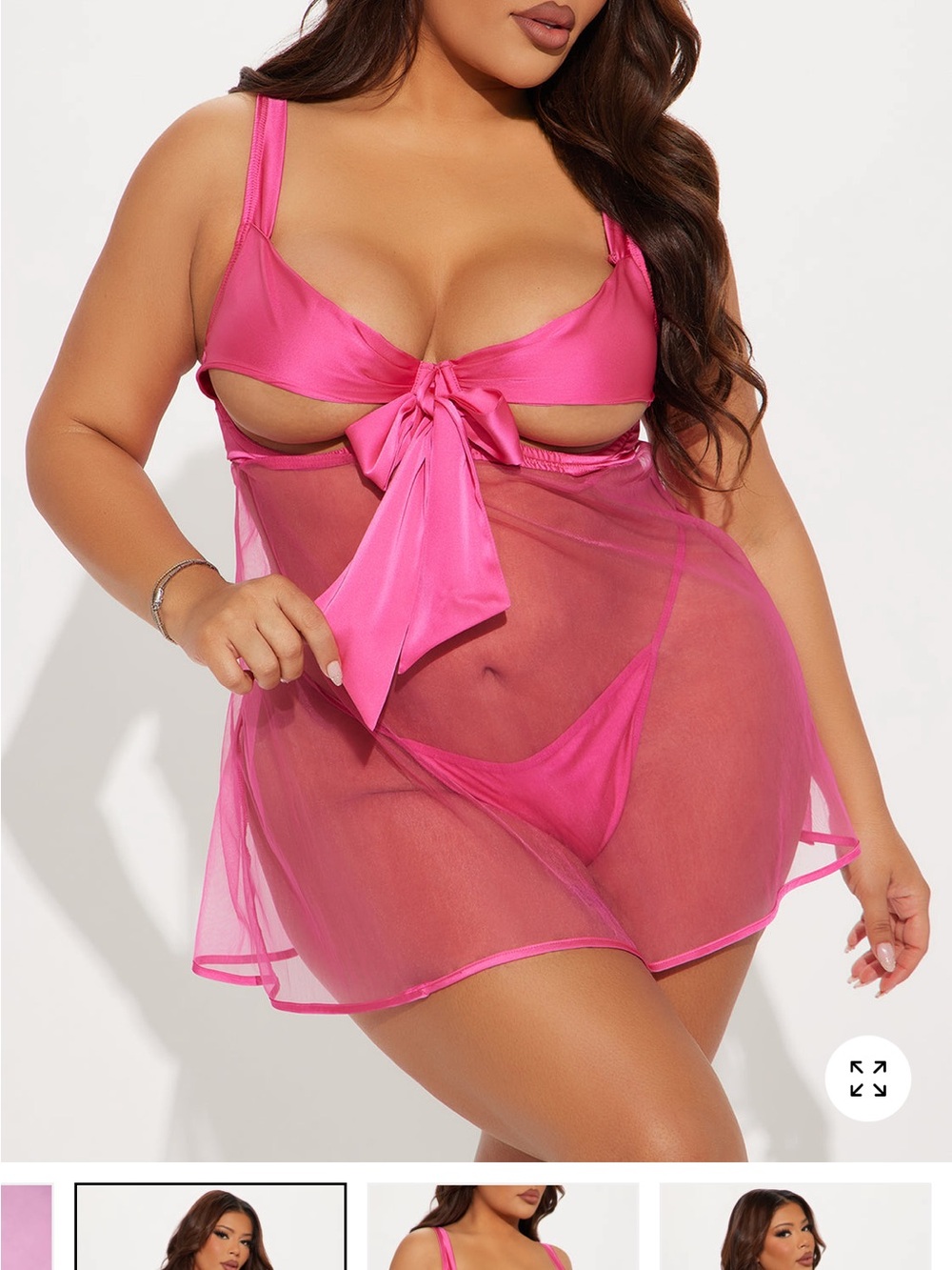 Fashion Nova Sheer Satin Tie-Front Babydoll - Hot Pink Halloween and fun
